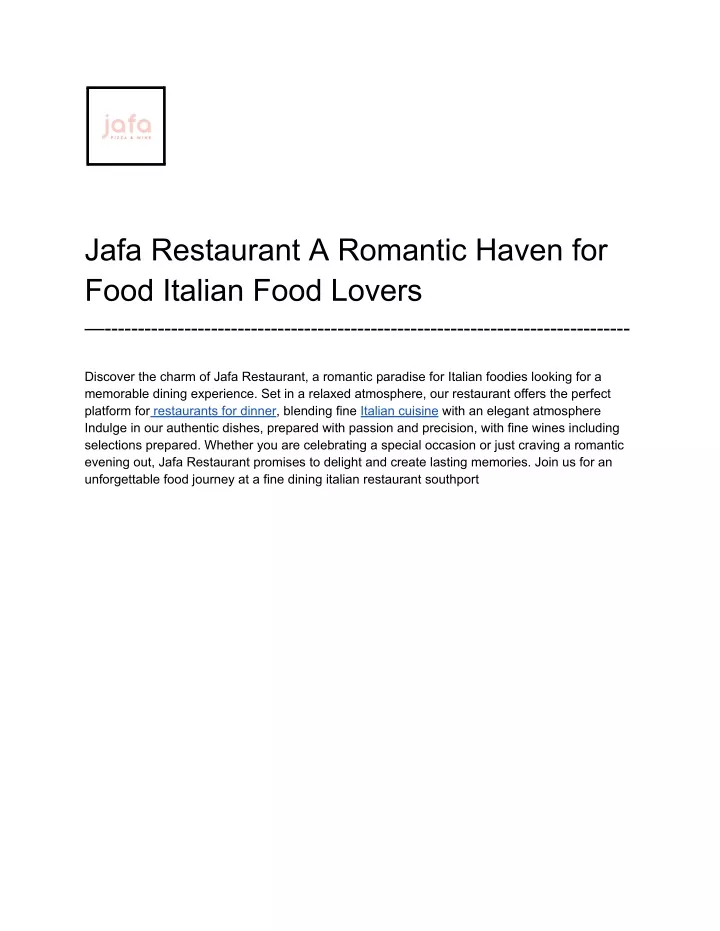 jafa restaurant a romantic haven for food italian