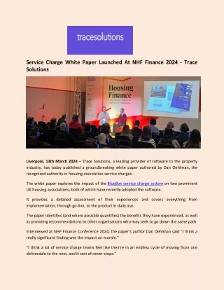 Service Charge White Paper Launched At NHF Finance 2024 - Trace Solutions