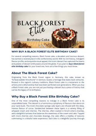 Why To Buy Black Forest Elite Birthday Cake?