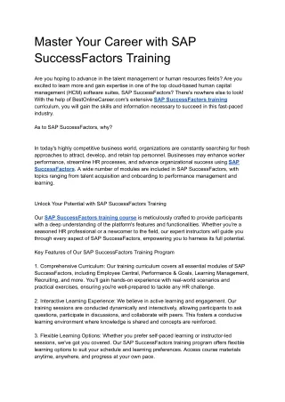Master Your Career with SAP SuccessFactors Training