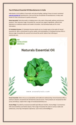 Top 10 Natural Essential Oil Manufacturers in India