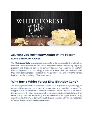 Why To Buy White Forest Elite Birthday Cake?