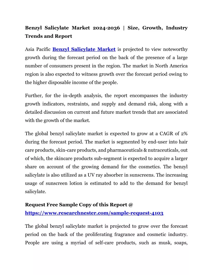 benzyl salicylate market 2024 2036 size growth