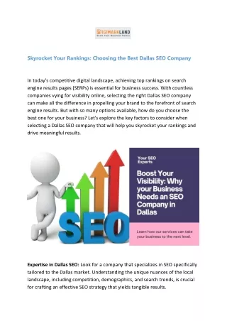 Skyrocket Your Rankings Choosing the Best Dallas SEO Company