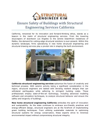 Ensure Safety of Buildings with Structural Engineering Services California