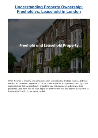 Estate Agents Ilford - Understanding Property Ownership_ Freehold vs. Leasehold in London