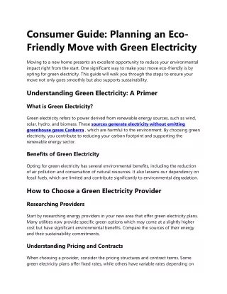Consumer Guide Planning an ecofriendly move with green electricity
