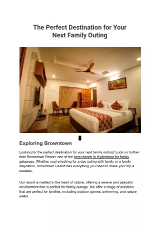 Day outing resorts in Hyderabad | Browntown Resort & Spa