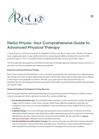 ReGo Physio Your Comprehensive Guide to Advanced Physical Therapy
