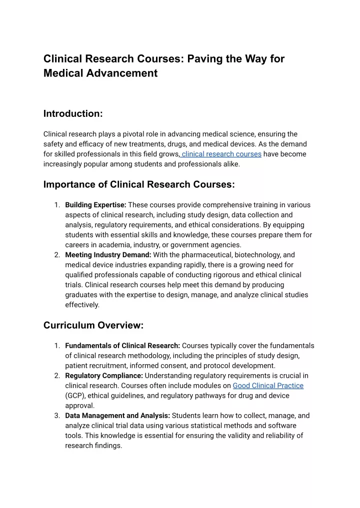 clinical research courses paving