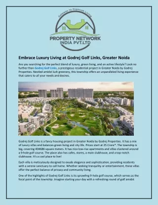Embrace Luxury Living at Godrej Golf Links Greater Noida