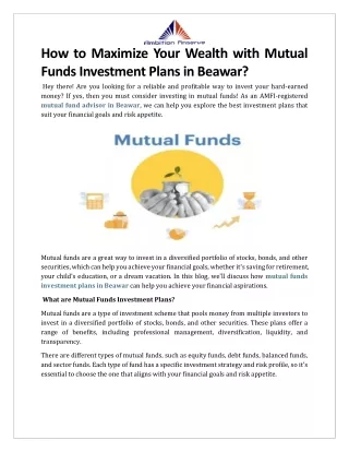 How to Maximize Your Wealth with Mutual Funds Investment Plans in Beawar