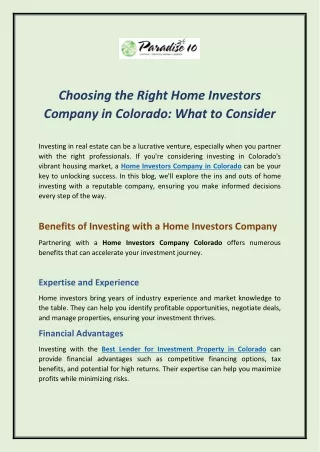 Choosing the Right Home Investors Company in Colorado: What to Consider