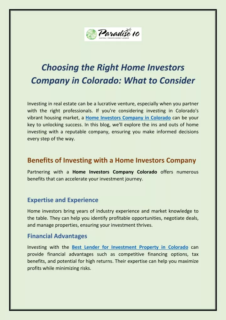 choosing the right home investors company