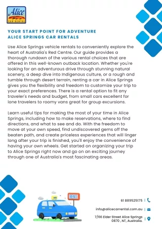 Your All-Inclusive Alice Springs Rental Guide Choosing the Right Car