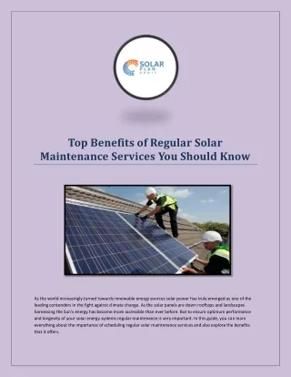 Top Benefits of Regular Solar Maintenance Services You Should Know