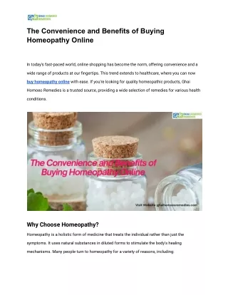 The Convenience and Benefits of Buying Homeopathy Online