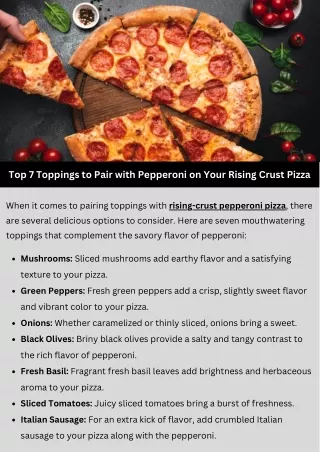 Top 7 Toppings to Pair with Pepperoni on Your Rising Crust Pizza
