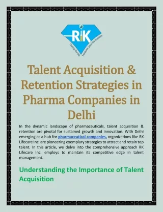 Talent Acquisition & Retention Strategies in Pharma Companies in Delhi