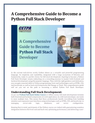 A Comprehensive Guide to Become a Python Full Stack Developer