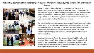 Celebrating 100 Years of Filmmaker Sergei Parajanov A Cinematic Tribute by Indo Armenia Film and Cultural Forum