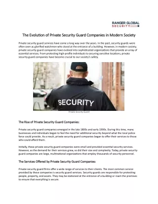 The Evolution of Private Security Guard Companies in Modern Society