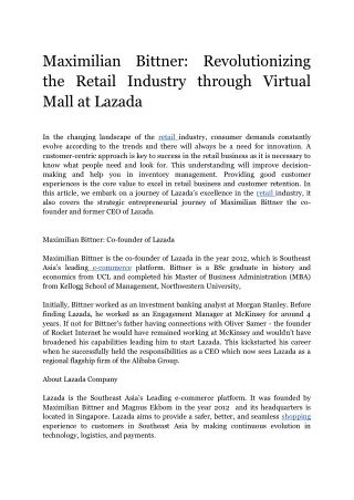 Maximilian Bittner Revolutionizing the Retail Industry through Virtual Mall at Lazada