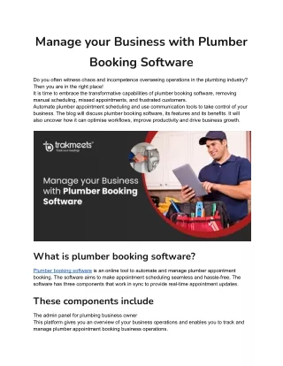 Manage your Business with Plumber Booking Software
