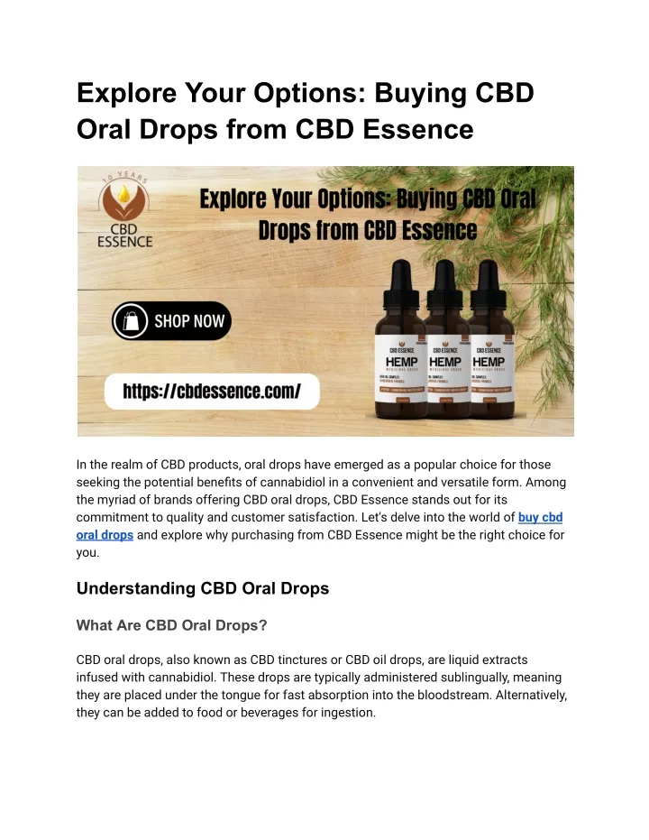explore your options buying cbd oral drops from