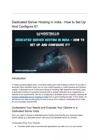 Dedicated Server Hosting in India - How to Set Up And Configure It