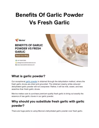 Benefits of Garlic Powder vs Fresh Garlic | Mevive®