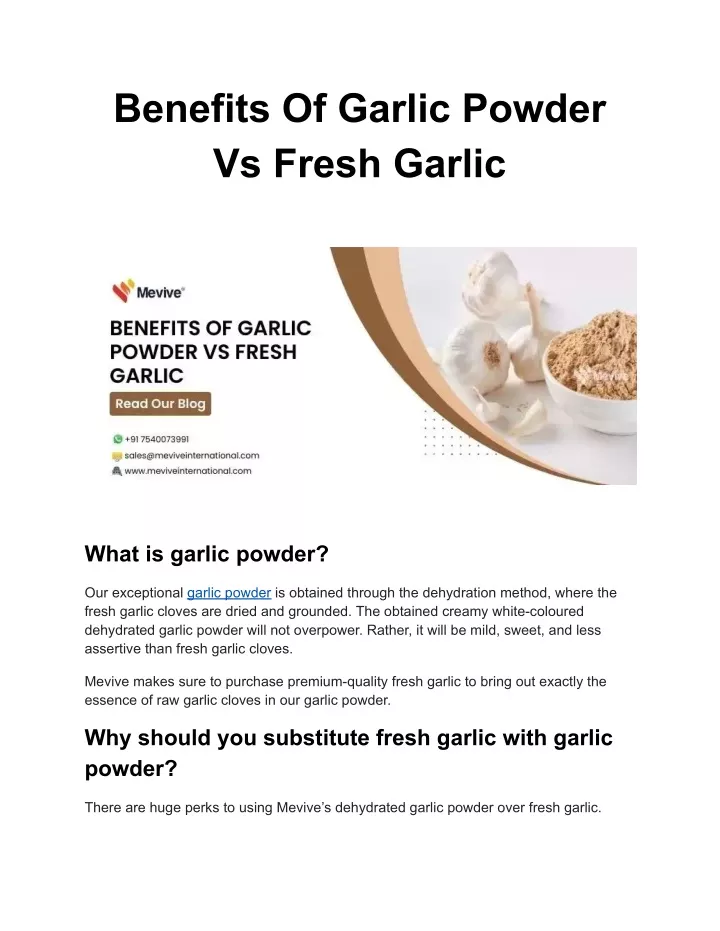 benefits of garlic powder vs fresh garlic