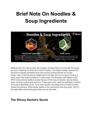List of Noodles & Soup Ingredients | Mevive
