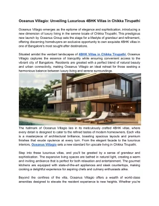 Oceanus Villagio - Unveiling Luxurious 4BHK Villas in Chikka Tirupathi