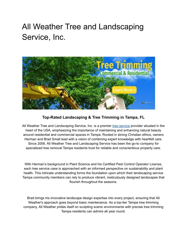 all weather tree and landscaping service inc