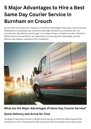 5 Major Advantages to Hire a Best Same Day Courier Service in Burnham 1