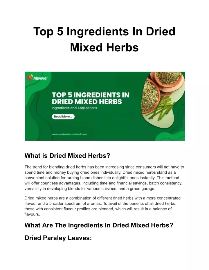 top 5 ingredients in dried mixed herbs