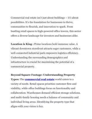 Commercial Real Estate Property- Uncover The Opportunity