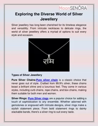 exploring the diverse world of silver jewellery