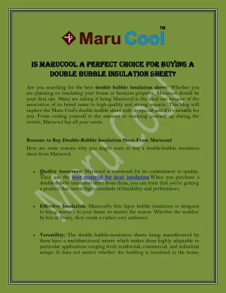 Is Marucool A Perfect Choice For Buying A Double Bubble Insulation Sheet