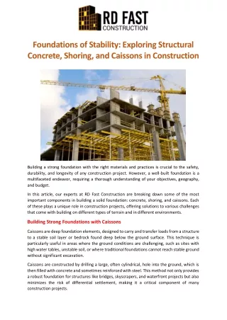 Foundations of Stability: Exploring Structural Concrete, Shoring, and Caissons