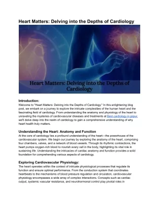 Heart Matters_ Delving into the Depths of Cardiology