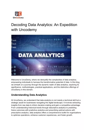 Decoding Data Analytics: An Expedition with Uncodemy