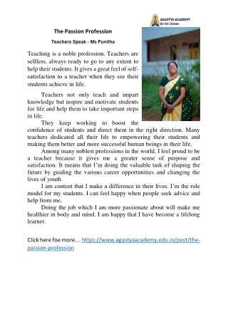 The Passion Profession-Teachers Speak - Ms Punitha