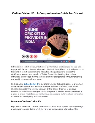 Online Cricket ID A Comprehensive Guide for Cricket