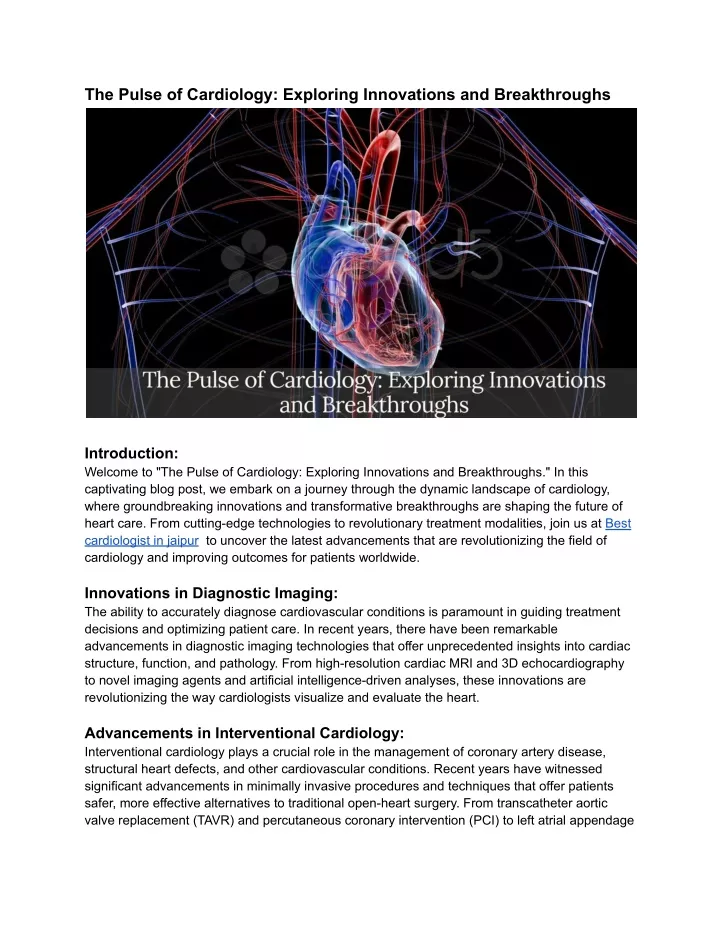 the pulse of cardiology exploring innovations