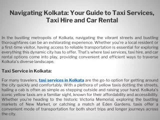 Navigating Kolkata Your Guide to Taxi Services, Taxi Hire, and Car Rental