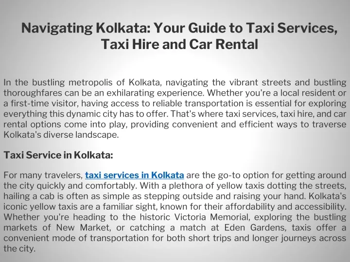 navigating kolkata your guide to taxi services