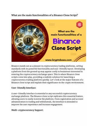 What are the main functionalities of a Binance Clone Script