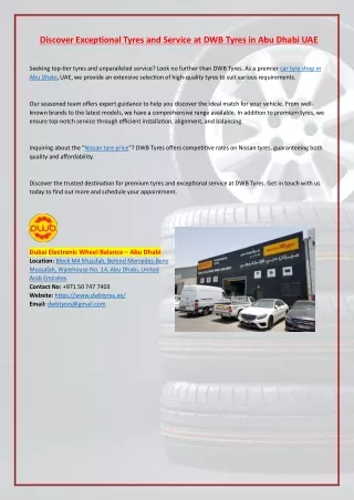 Discover Exceptional Tyres and Service at DWB Tyres in Abu Dhabi UAE